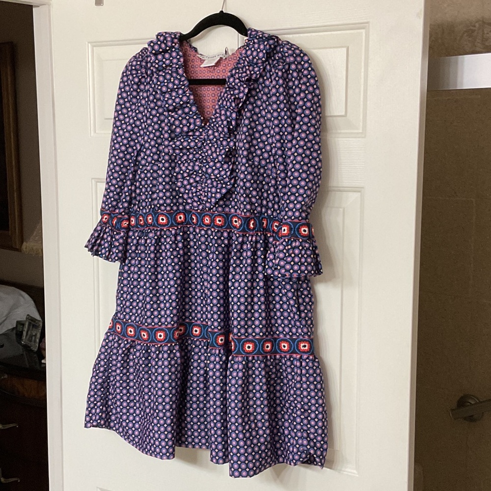 Gretchen Scott Designs Blue and Orange Geometric Dress